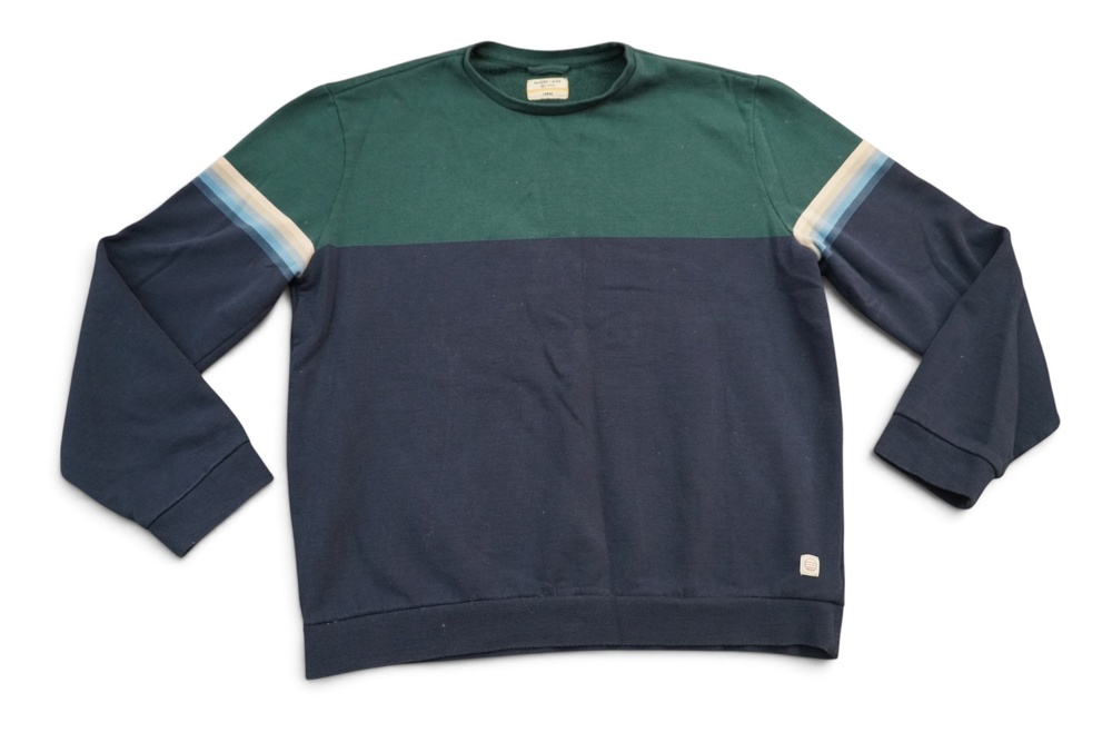 Marine Layer Sweatshirt Mens Large Blue Green Re-Spun Stripe Crewneck Fleece